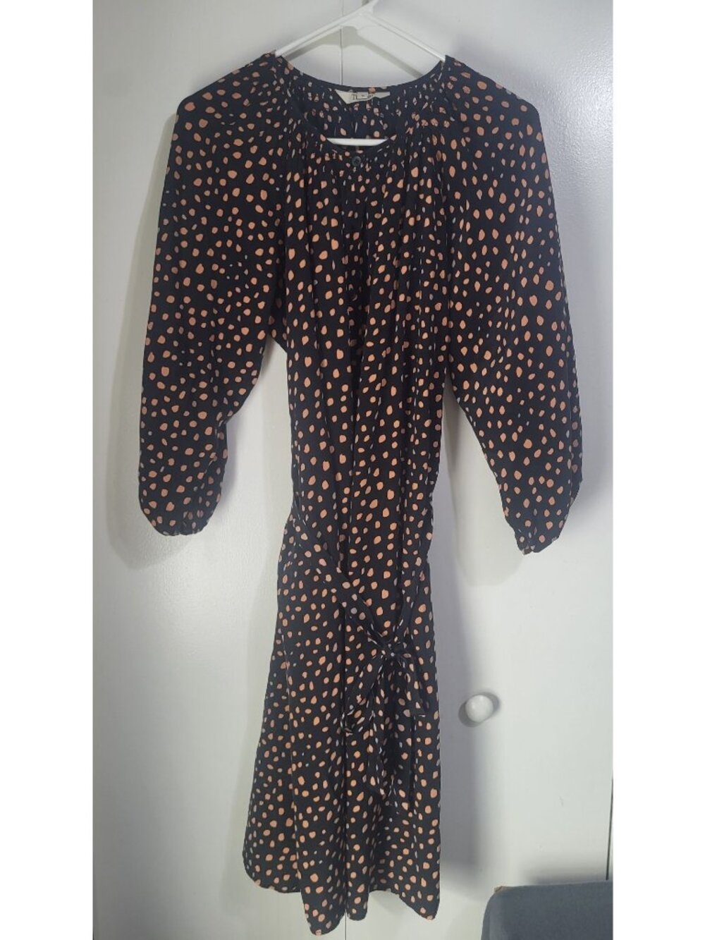 Tucker Classic Dress in Silk Crepe de Chine Ebony Dot Black SZ M